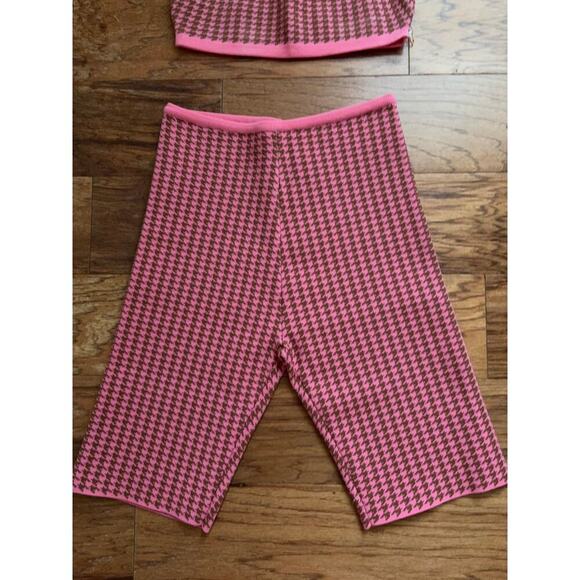 B30 Tropic of C Knit Houndstooth Set Womens Small Crop Top Biker Shorts Resort - Picture 3 of 7